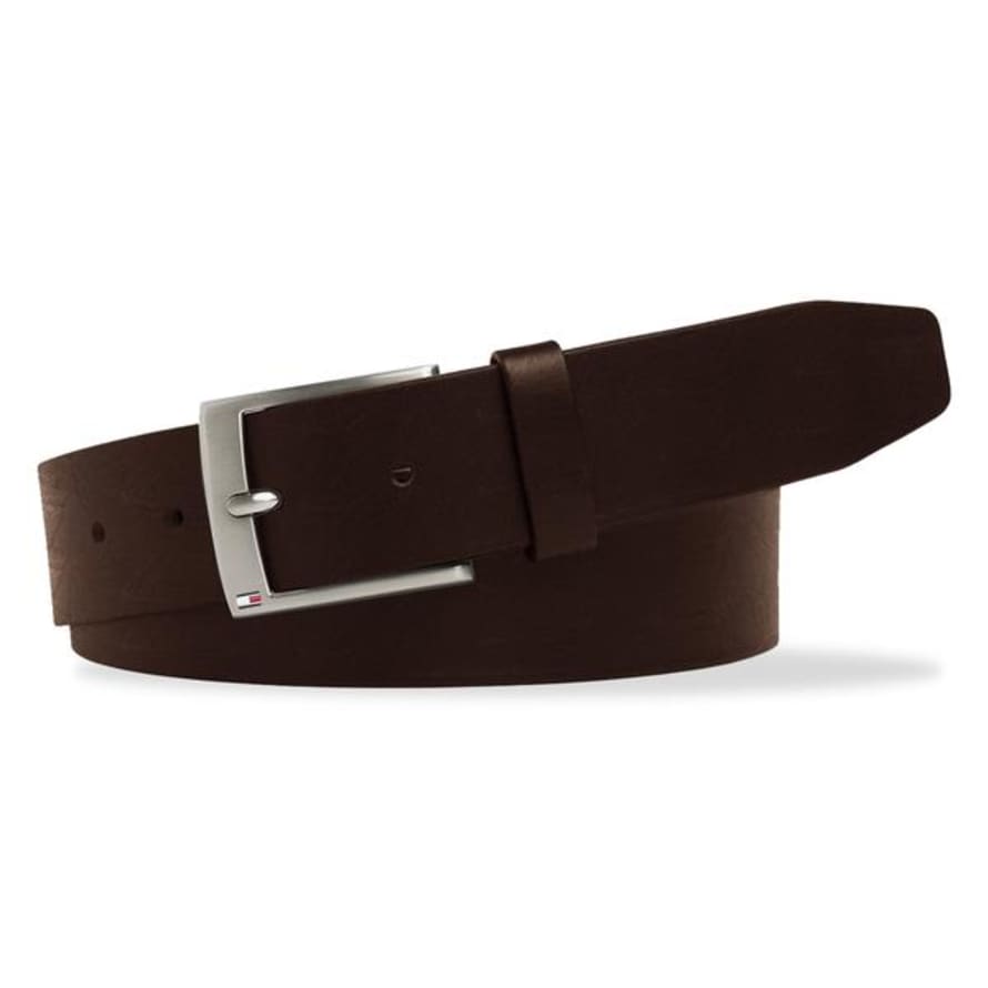 Tommy Hilfiger Flag Buckle Leather Belt Brown