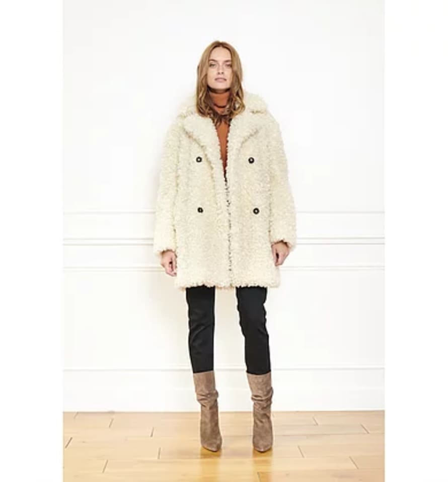 MKT Studio Ivory Viscose and Polyester Faux Fur Midrix Coat