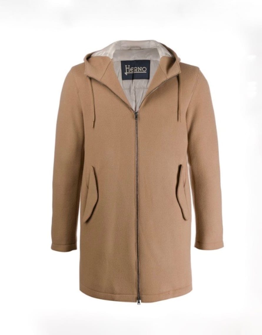 Herno Camel Zip Front Coat