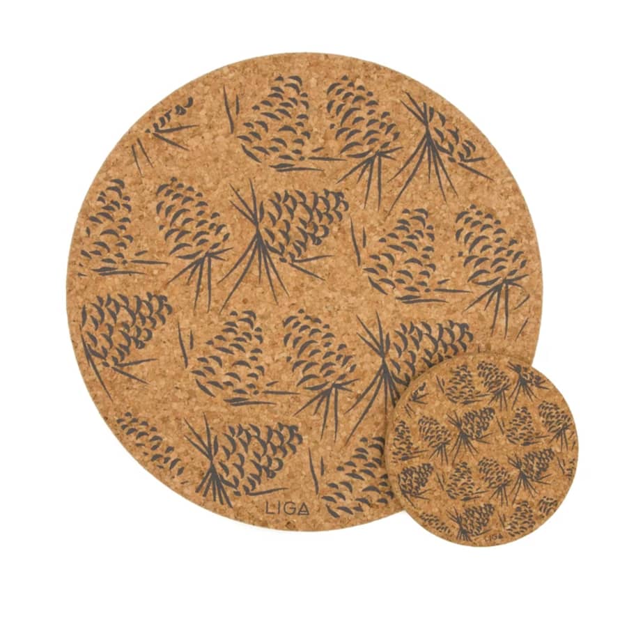 LIGA Set of 4 Grey Cork Pinecones Coaster