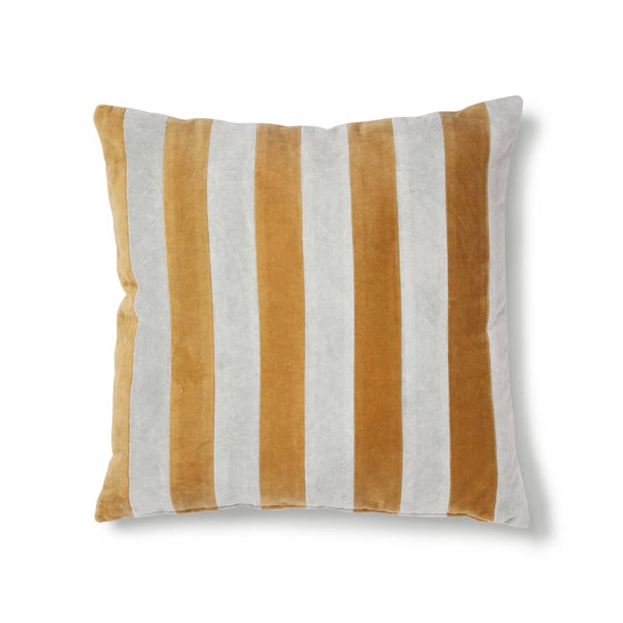 HK Living Striped Cushion Velvet Grey/Gold