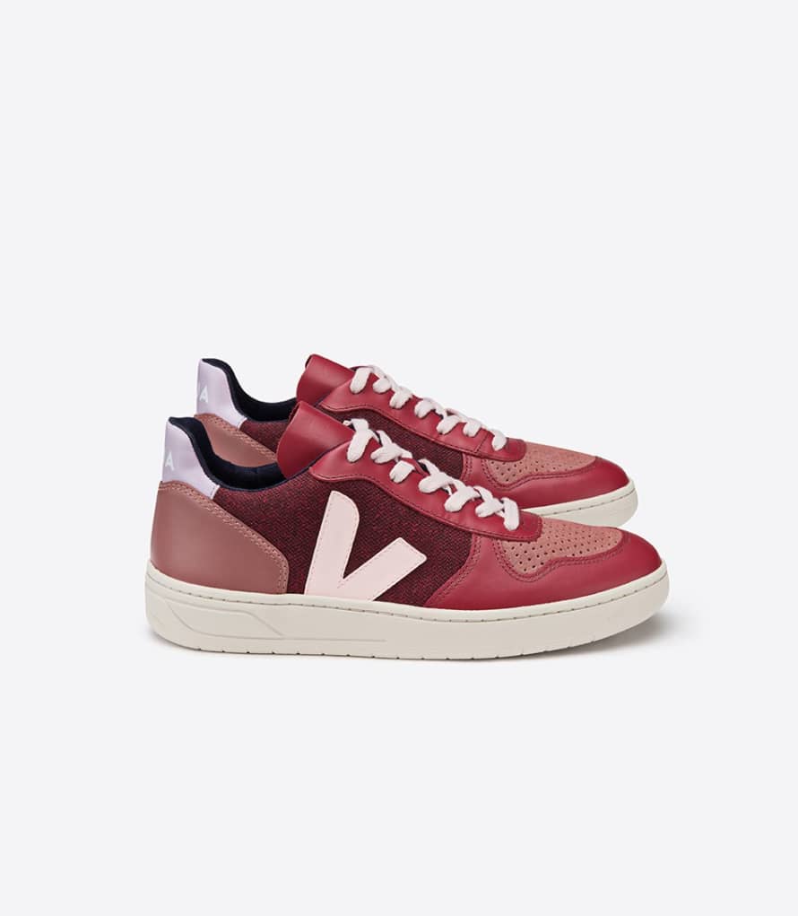 Veja Burgundy Leather V10 Pixel Multico Lila Sneakers