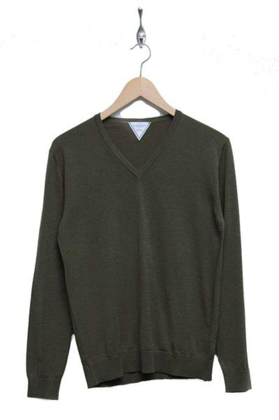 Six & Sept Khaki Six Et Sept Col Rond Cotton V Neck