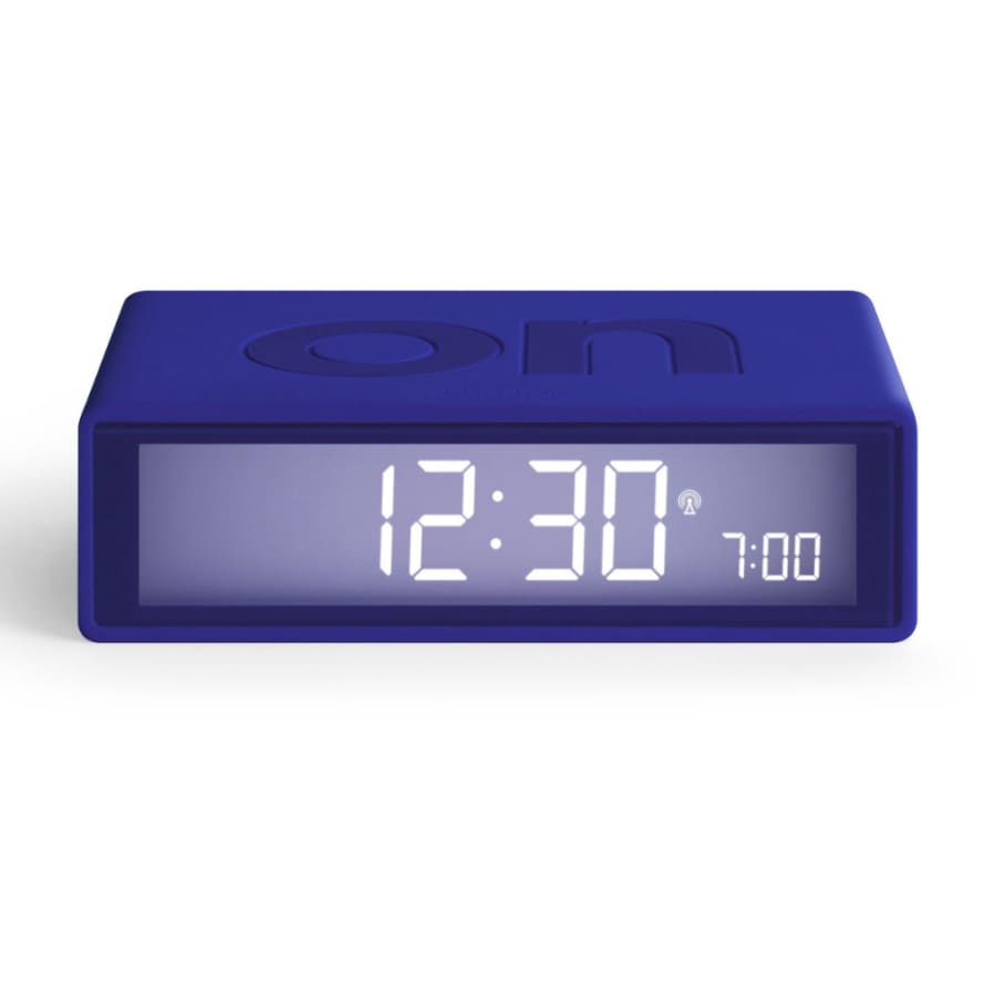 Lexon Blue Flip and Radio Controlled LCD Alarm Clock