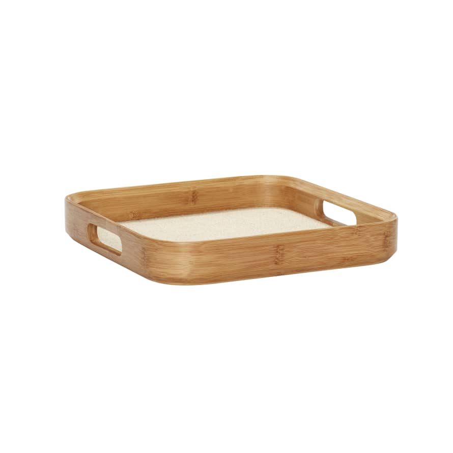 Hubsch Medium Bamboo Square Tray with Linen Bottom  