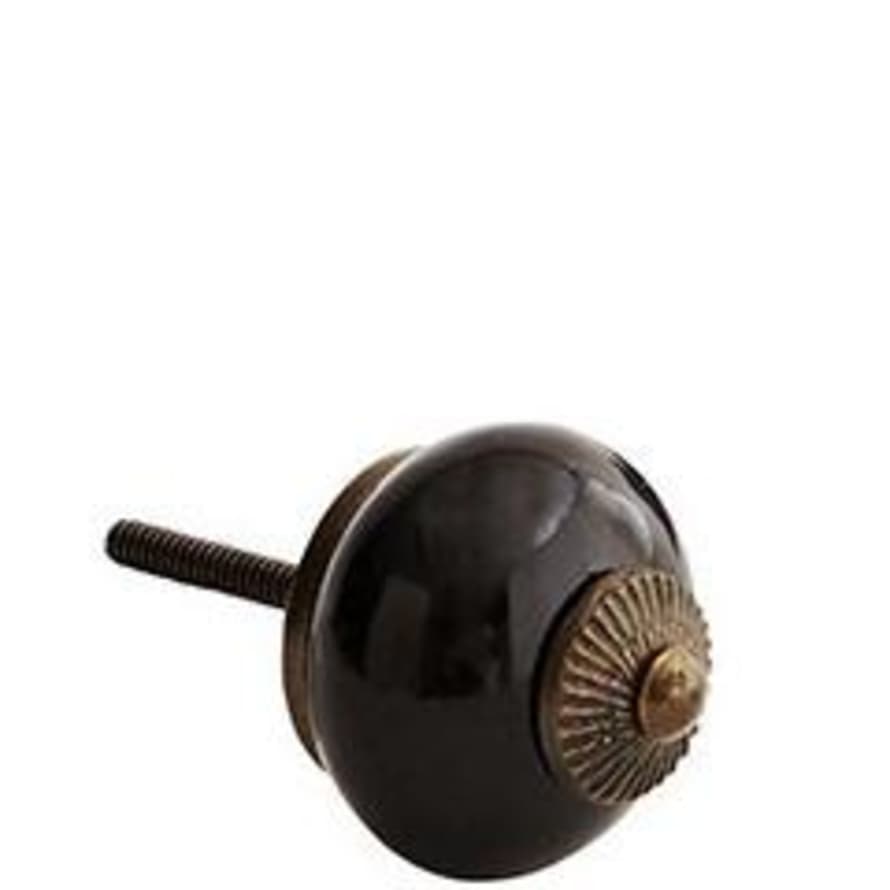 Madam Stoltz Black Ceramic Knob with Brass Detail