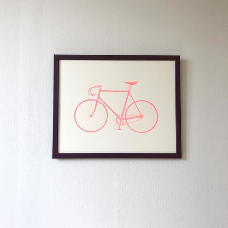 Jollygoodfellow Screenprint Ride Bike Fluorescent Red 50 X 40 Cm