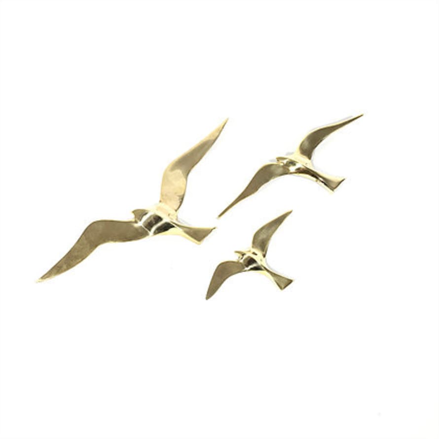 Set of 3 Golden Brass Wall Seagulls