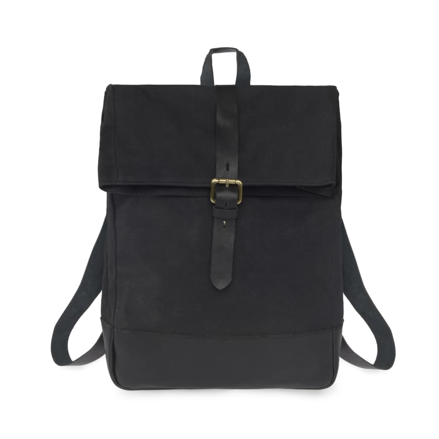 Vida Vida  Cotton Canvas and Leather Roll-top Backpack