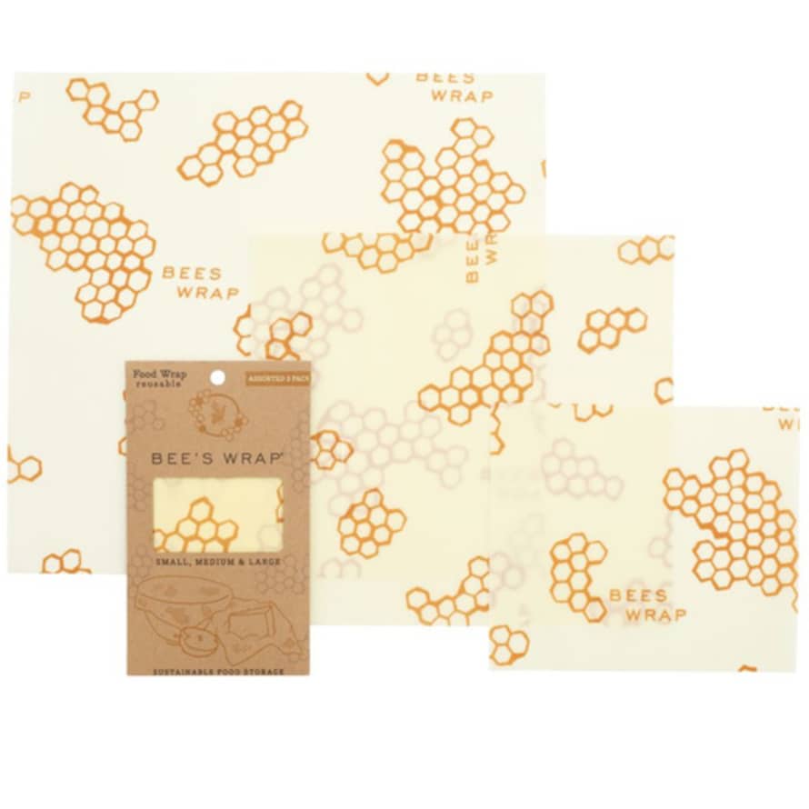 Bee's Wrap Set of 3 Beige Cotton with Honeycomb Motif Starter Wraps