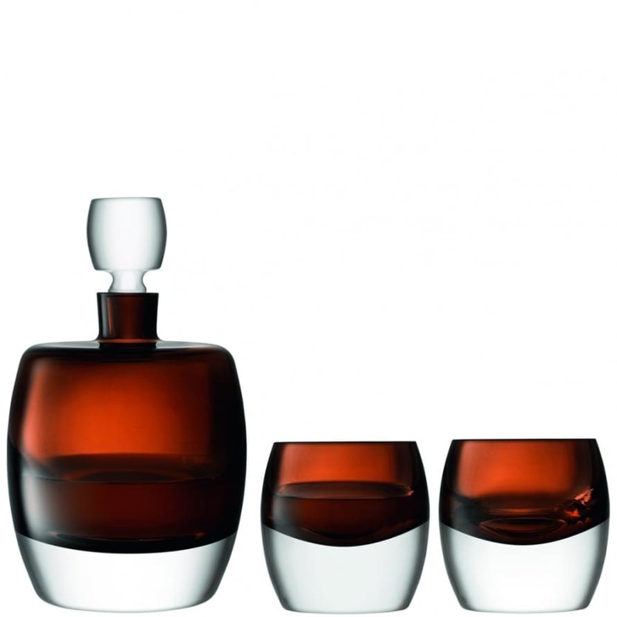 LSA International Peat Brown Whisky Club Whisky Set - Decanter & 2 Tumblers