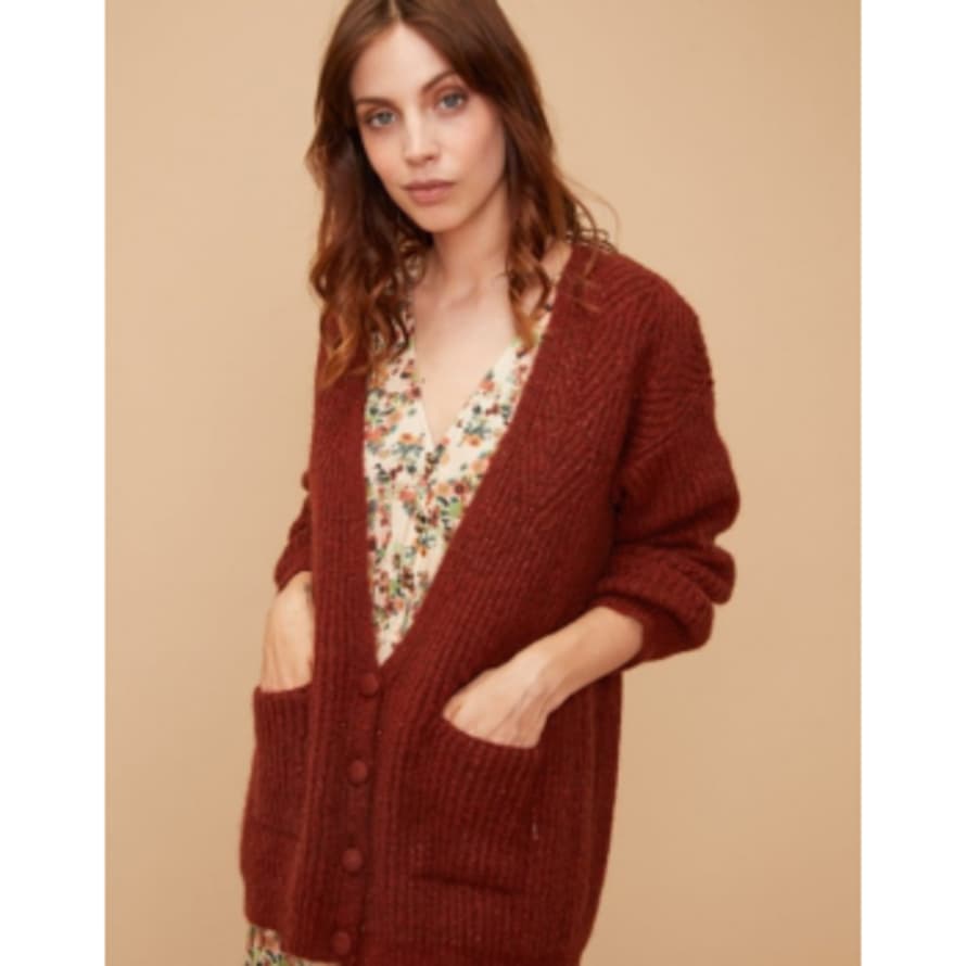 Louizon Rust Red Acrylic Gilet Piya Cardigan