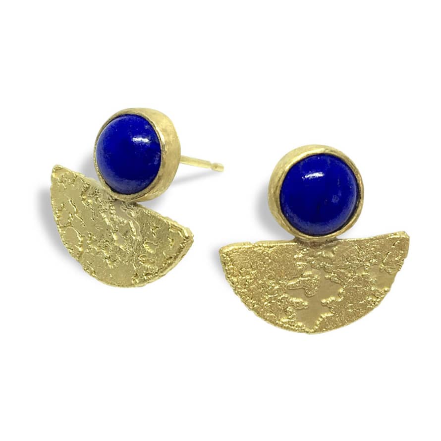 Joanne Bowles Encrusted Semi-Circle and Lapis Lazuli Studs in Gold Vermeil