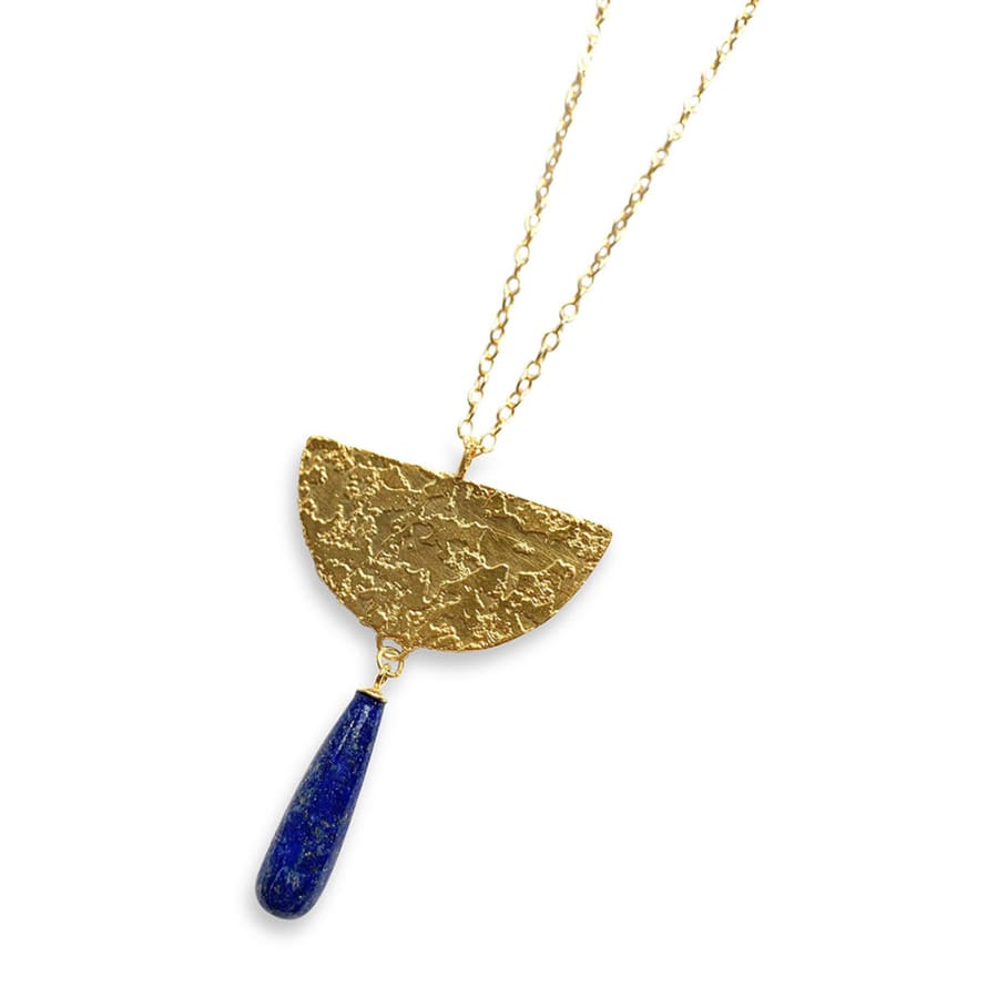 Joanne Bowles Large Encursted Semi-Circle and Lapis Lazuli Necklace in Gold Vermeil