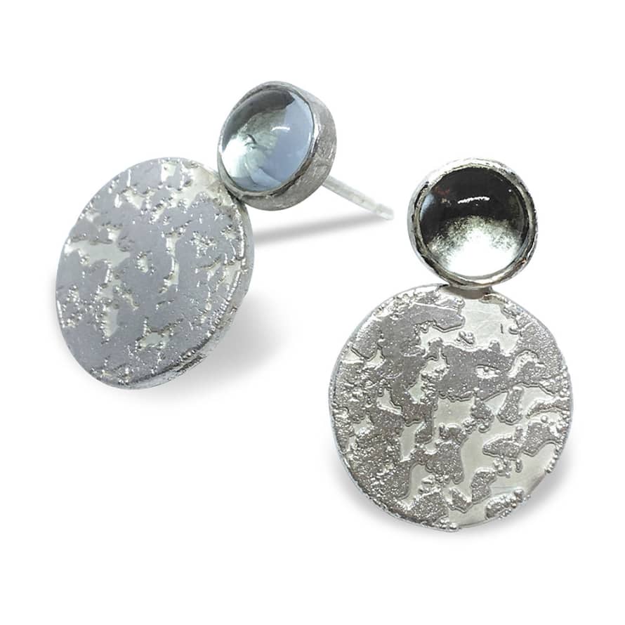 Joanne Bowles Encrusted Disk and Aqua Marine Studs in Sterling Silver
