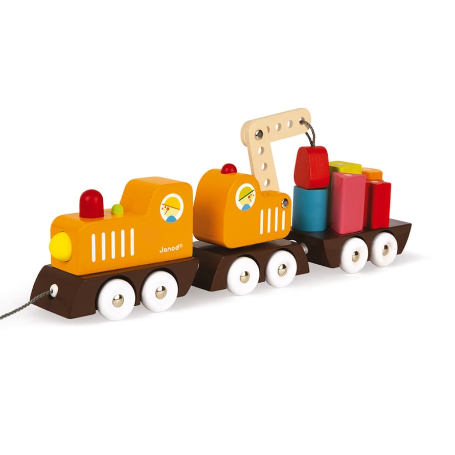 Janod Multicolor Wood Crane Train Toy