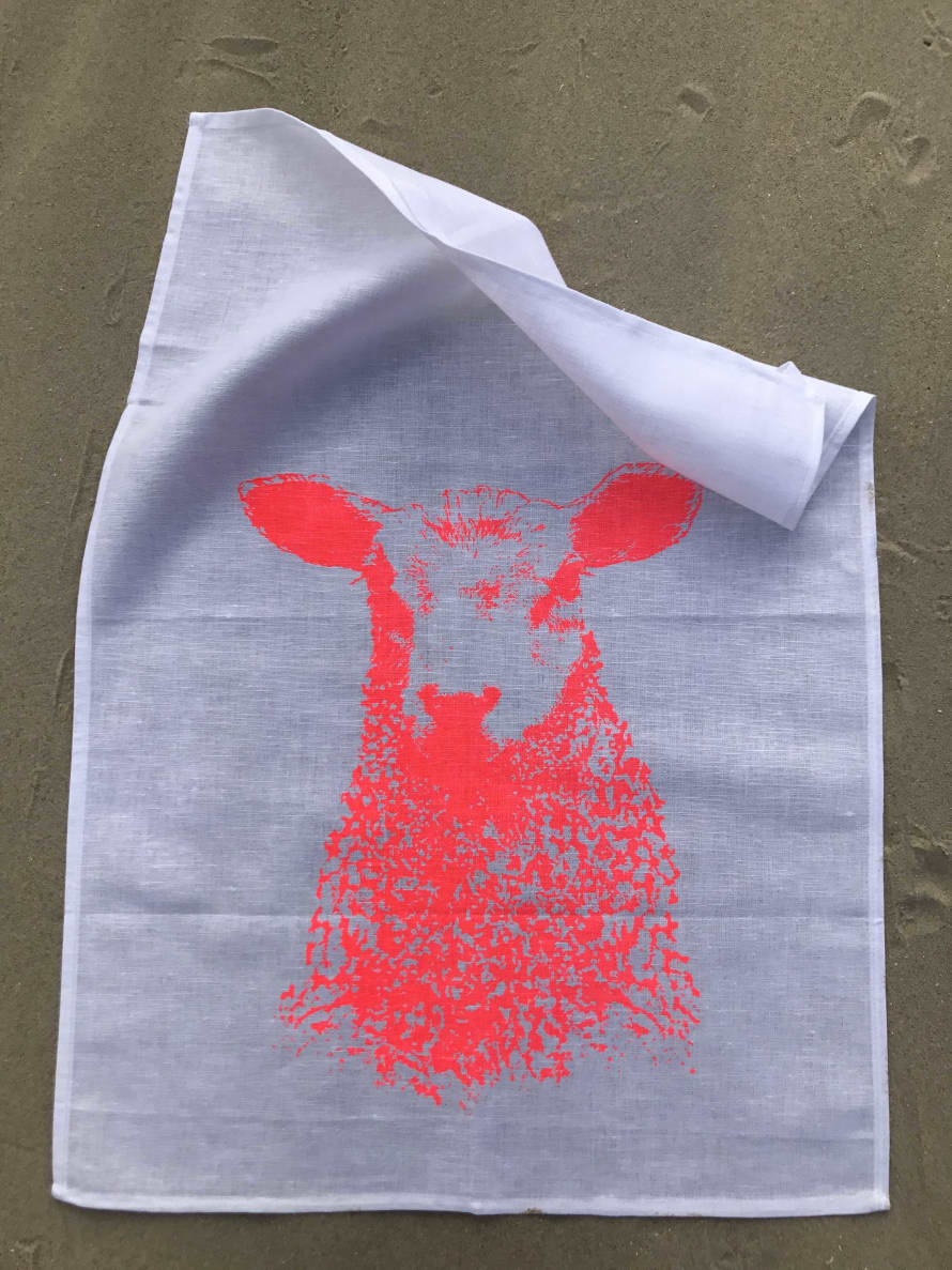 Frohstoff Neon Orange Sheep Half Leashes Tea Towel