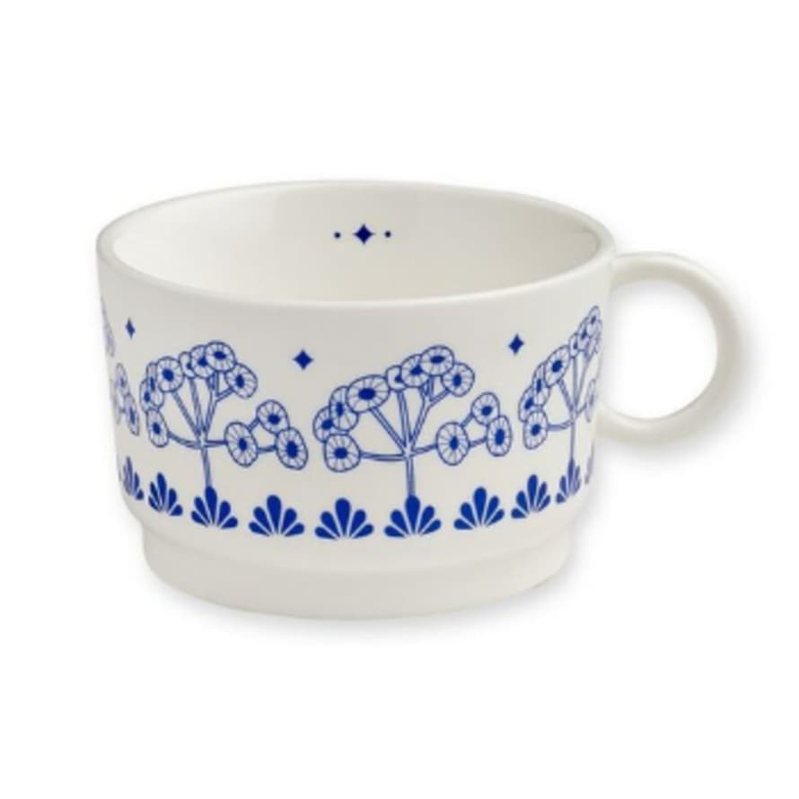 Mr & Mrs Clynk for Atomic Soda 10 x 6cm White Blue Ceramic Leaves Teacup