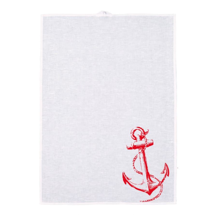 Frohstoff Red Half Linen Anchor Tea Towel