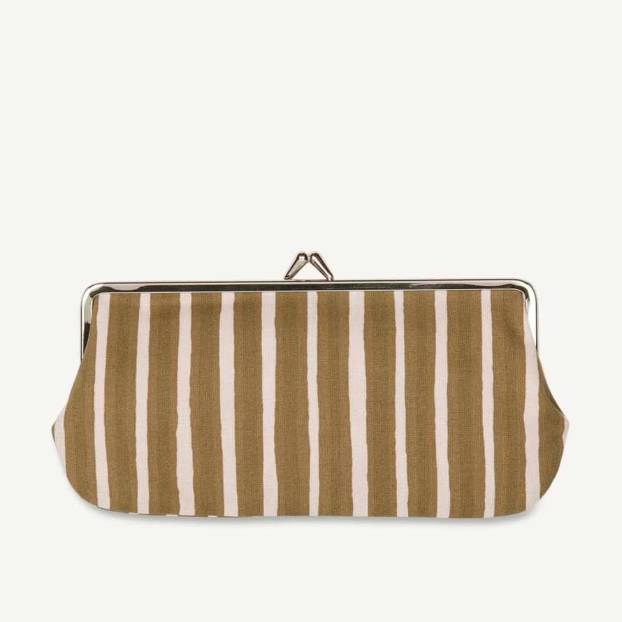 Marimekko Beige and pink Cotton Glasses Case Piccolo Strip Clutch