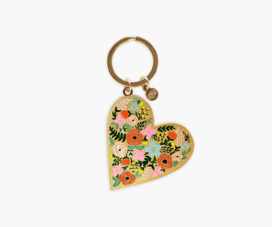 Rifle Paper Co. Floral Heart Enamel and Brass Keychain