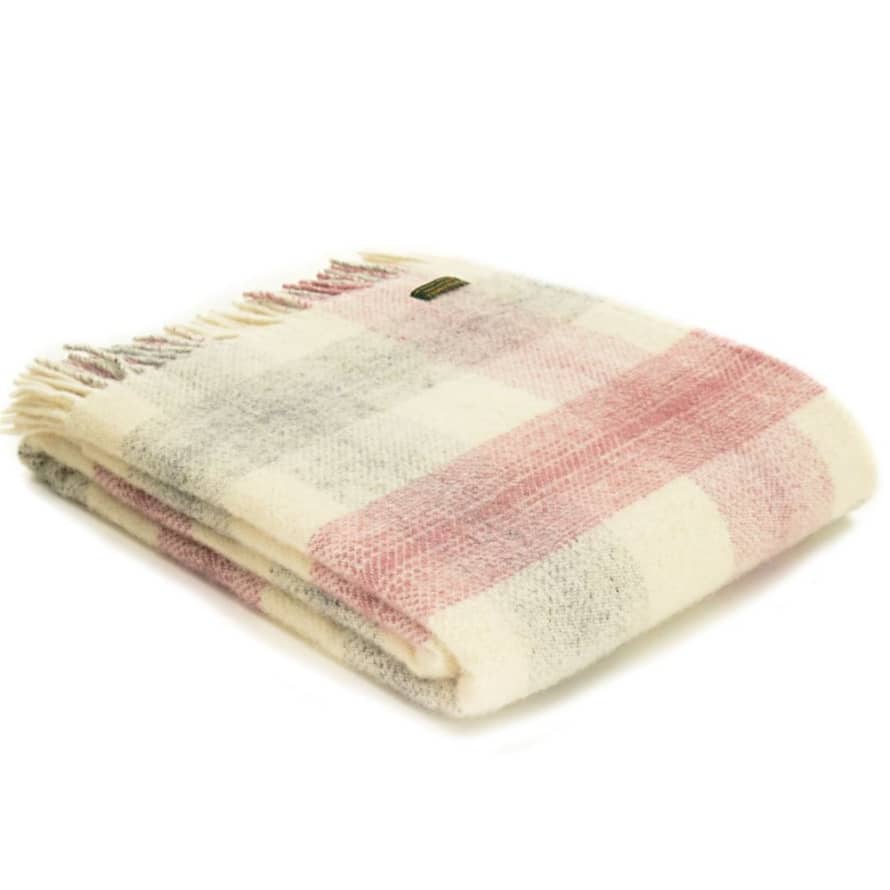 Tweedmill Dusky Pink Meadow Check Pure New Wool Throw 150cm x 183cm