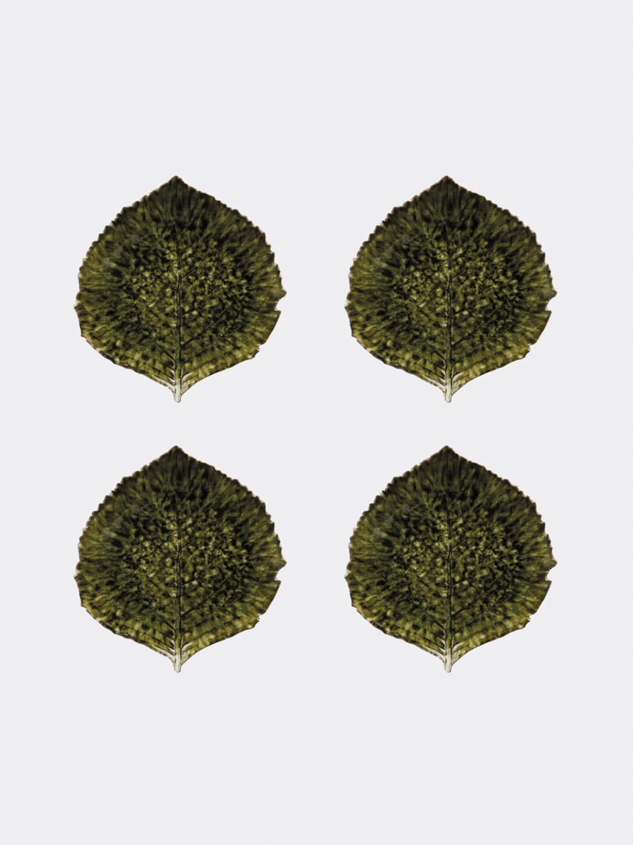 COSTA NOVA Unique Green Forest Glazed Ceramic Hydrangea Ceramic Leaf (Set of 4)