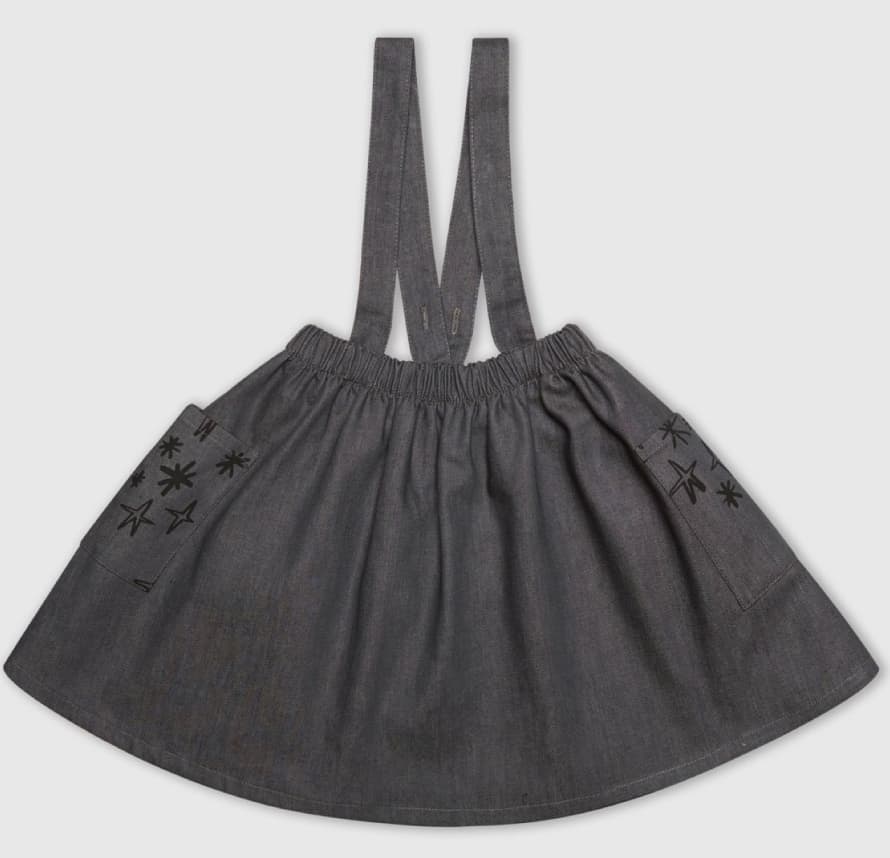 Small Stories Grey Denim Star Pocket Pinafore Dress