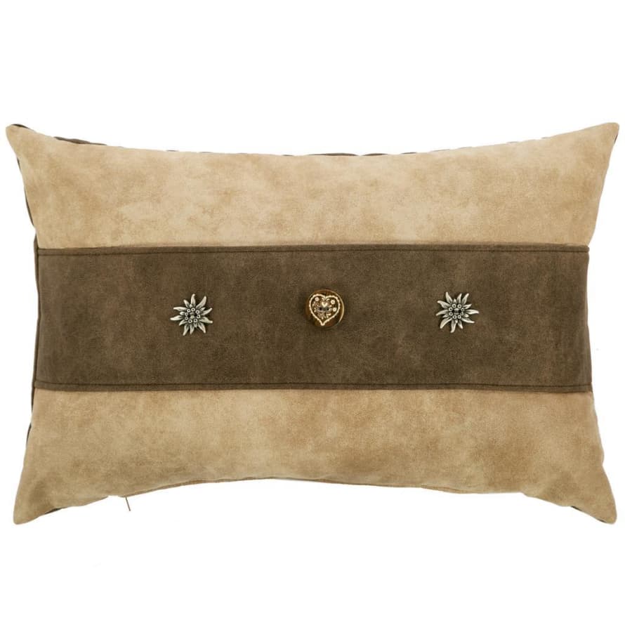 Indigo Diffusion Brown and Beige Faux Leather Tirolean Style Cushion