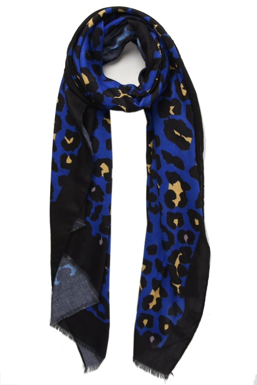 Miss Shorthair BLUE AND MUSTARD LEOPARD PRINT SCARF