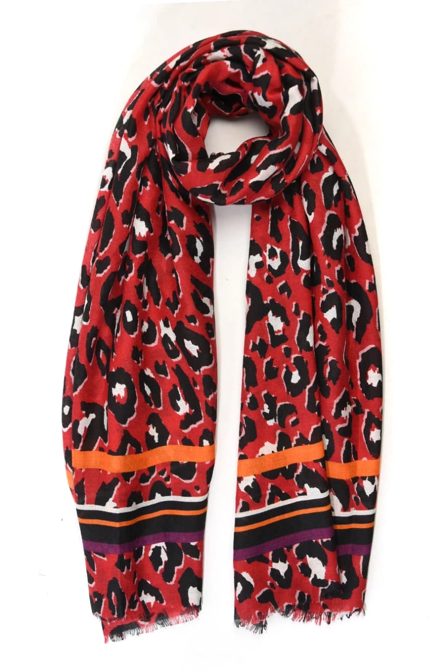 Miss Shorthair RED AND ORANGE LEOPARD PRINT SCARF