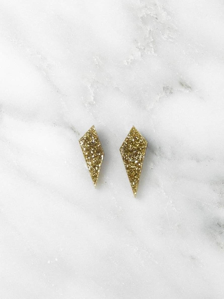 Wolf & Moon Mini Shard Studs - Gold Glitter