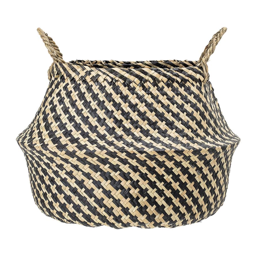 Bloomingville Natural and Black Seagrass Round Basket with Handles