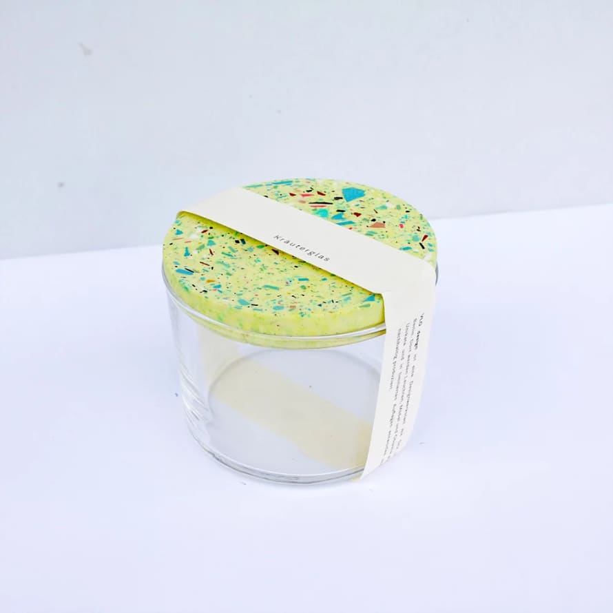 VLO Design Small Herbal Glass Jar with Yellow Tarrazzo Lid