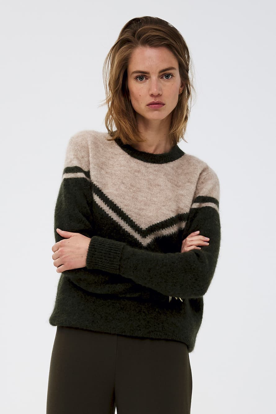 by-bar Hunting Green Sara Chevron Pullover 