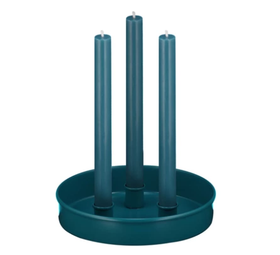 British Colour Standard Small Round Candle Platter- Petrol Blue