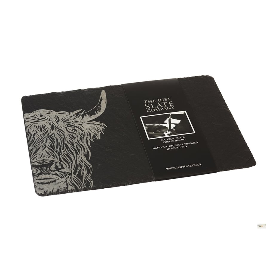 The Just Slate Company Highland Cow Engraved Cheese Slate Board