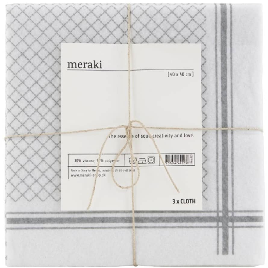 Meraki Meraki 3 x Cloth Grey/White 40x40 cm (U)