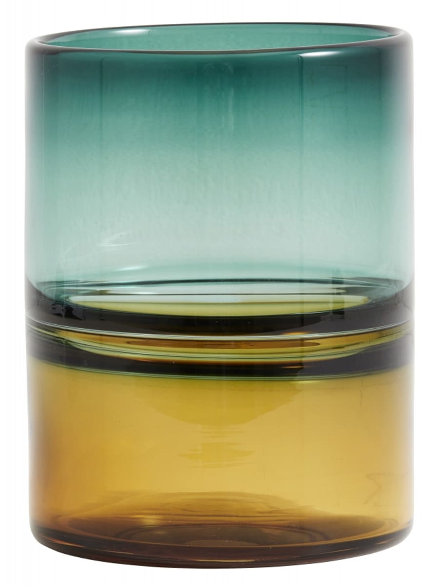 Nordal Vase, 2 color glass, amber/turquoise 