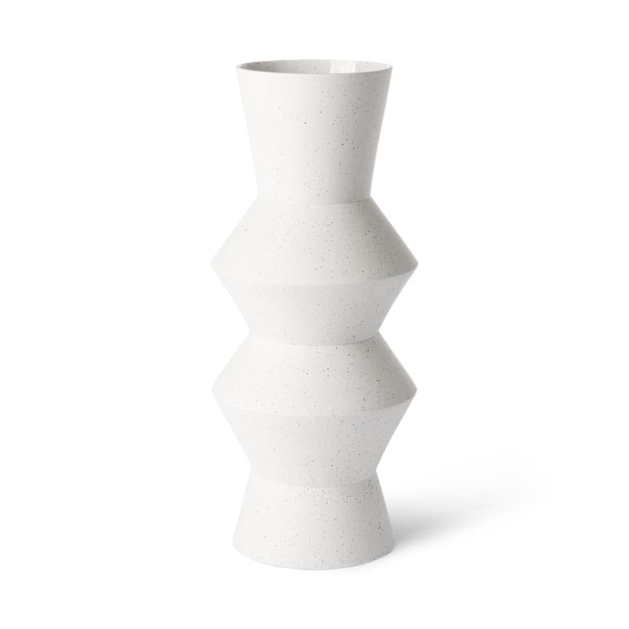 HK Living  16,5XH41cm handmade white mottled clay vase.