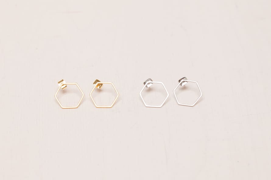 State Of A Hexagon Line Studs - Brass or Silver