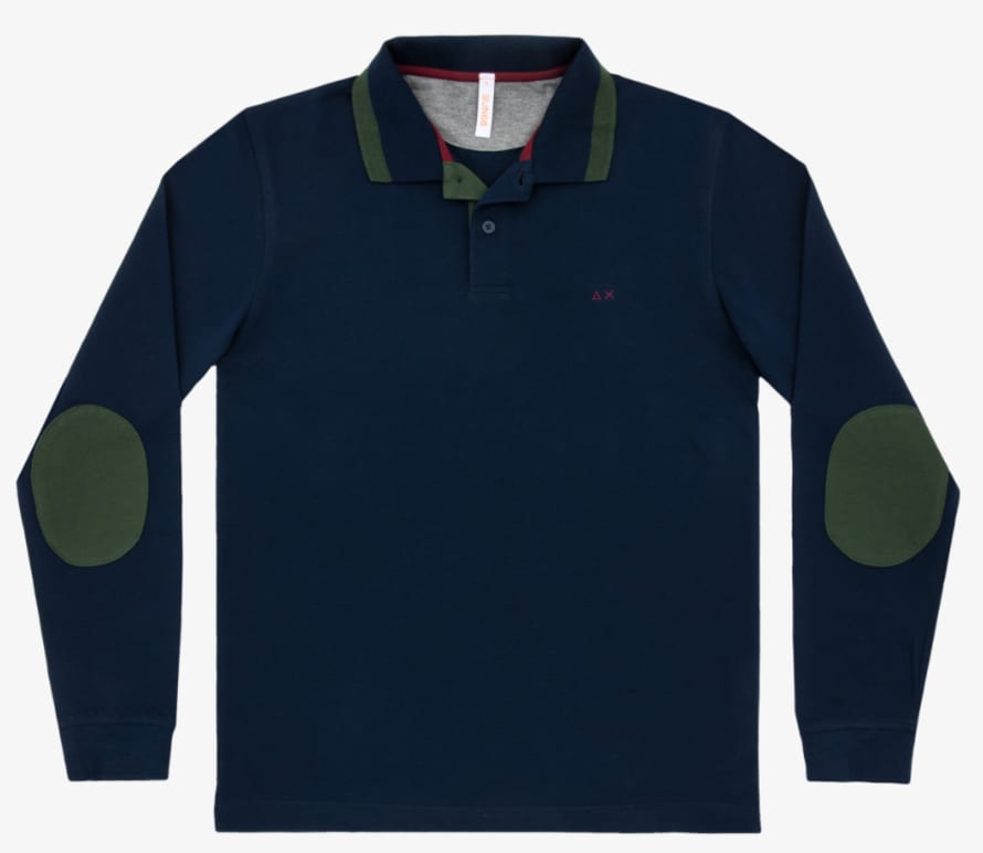 Sun68 Navy Militar Contrast Elbow Polo T Shirt