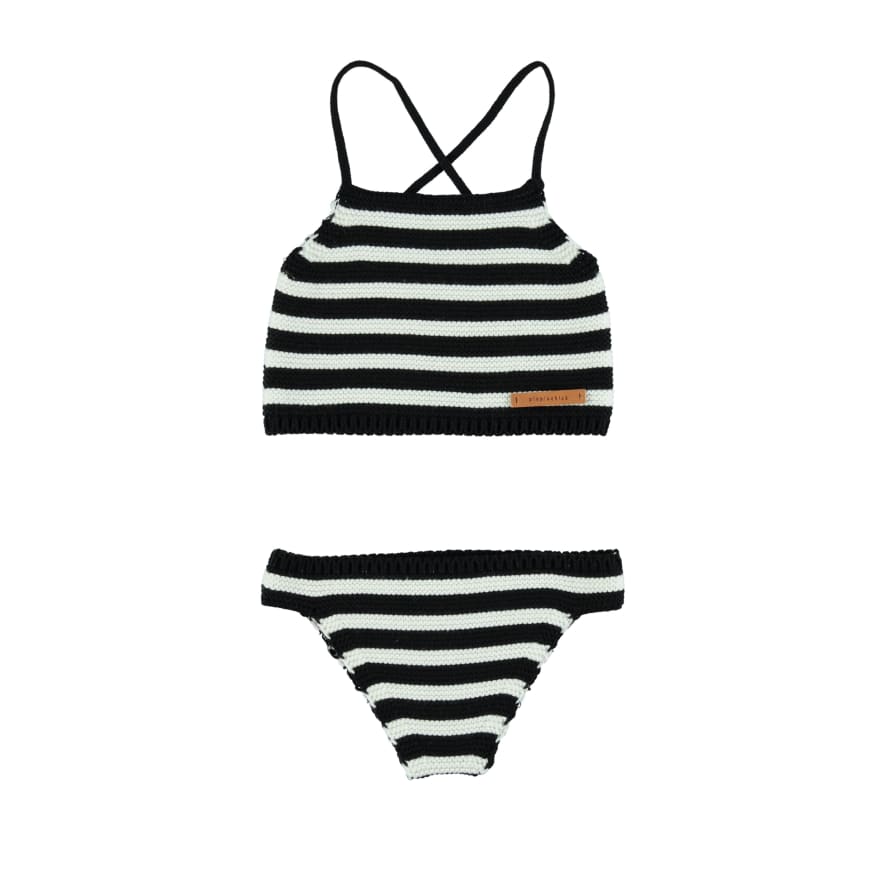 Piupiuchick Black and White Striped Knitted Bikini