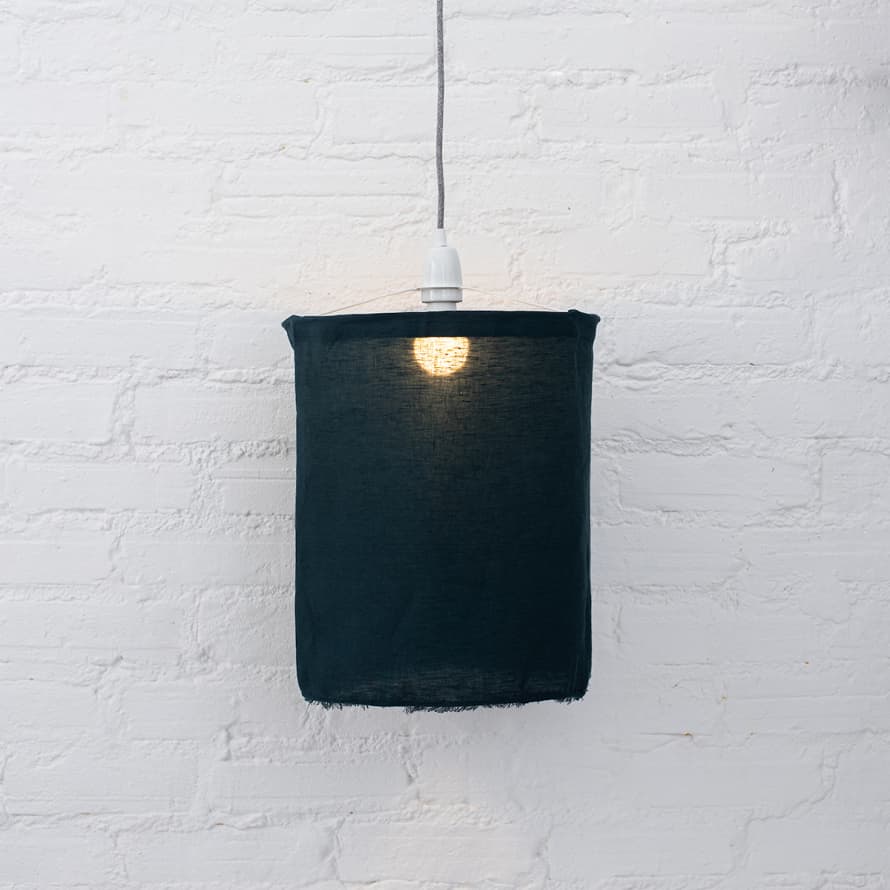 Medium Prussian Blue Linen and Metal Lampshade