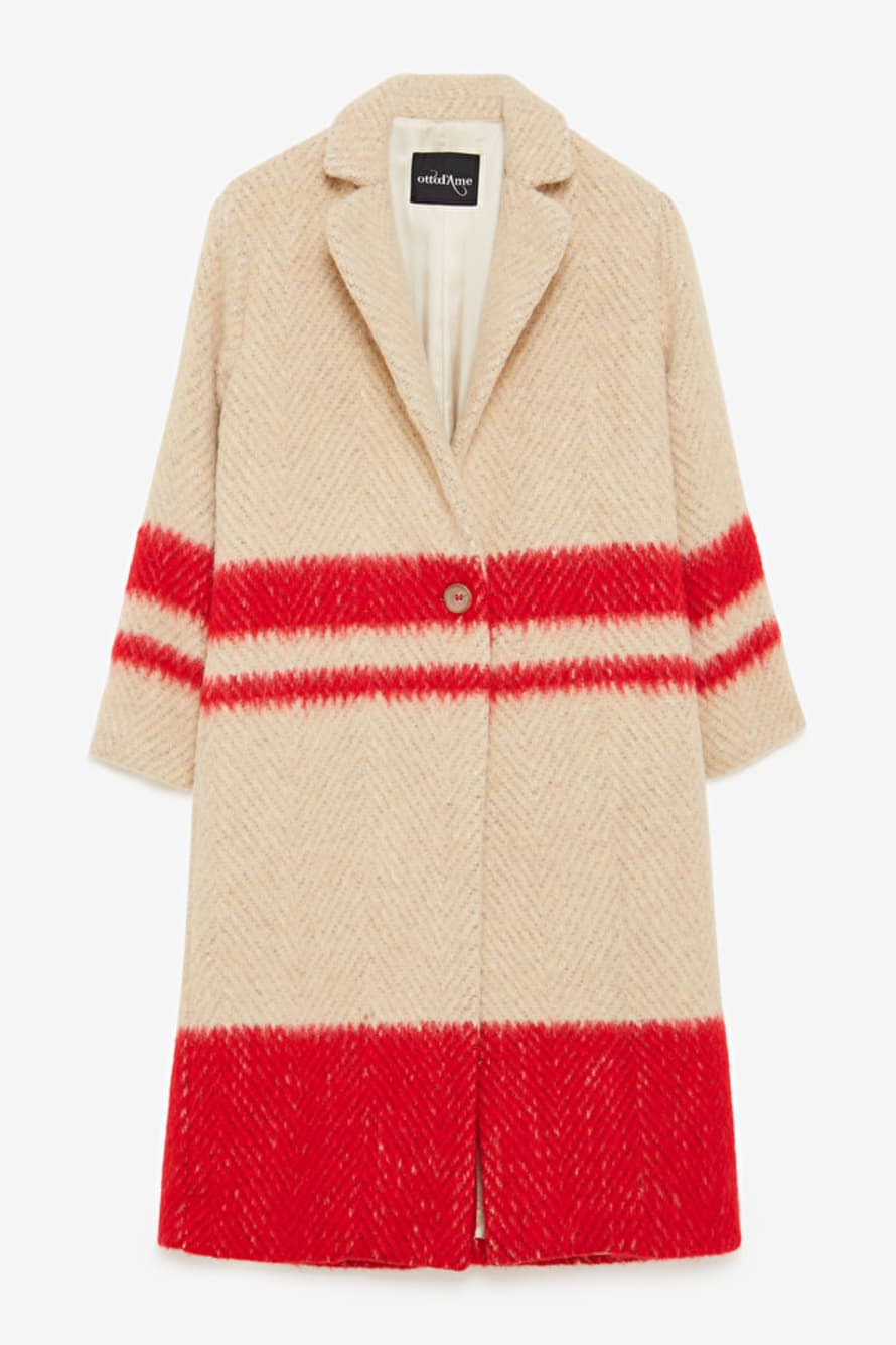 Otto D Ame Long Striped Coat with Bands