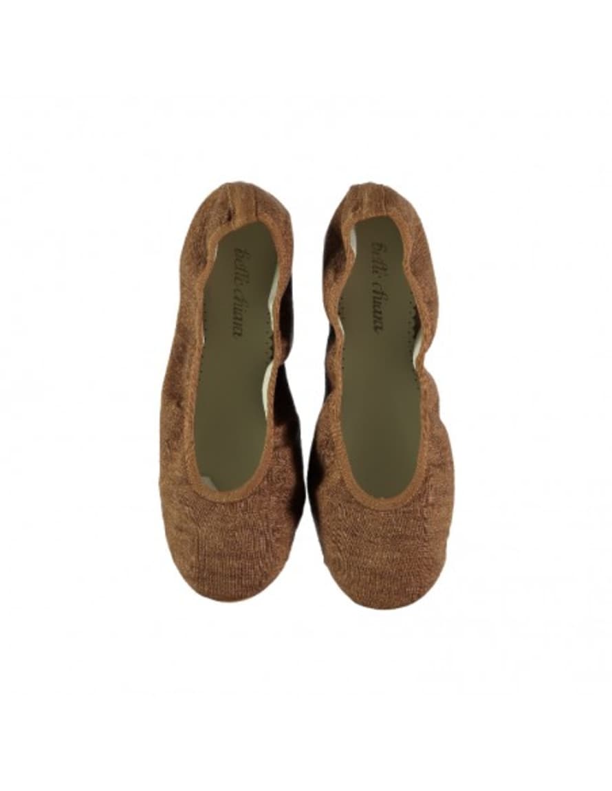 Belle Chiara Ocher Linen Aged Ballerina Shoes