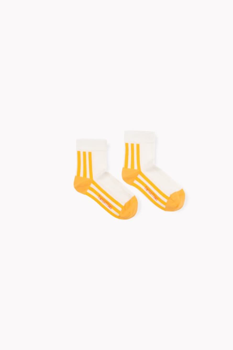 Tinycottons Off White Canary Stripes Quarter Socks