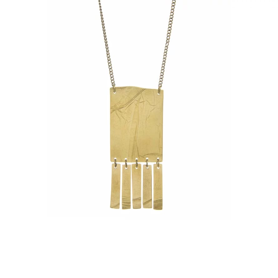 Just Trade  Brass Fringe Rectangle Pendant Necklace