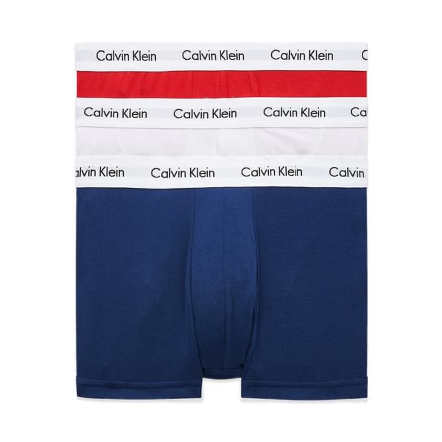 Calvin Klein Low Rise Cotton Stretch Trunks White Red Blue