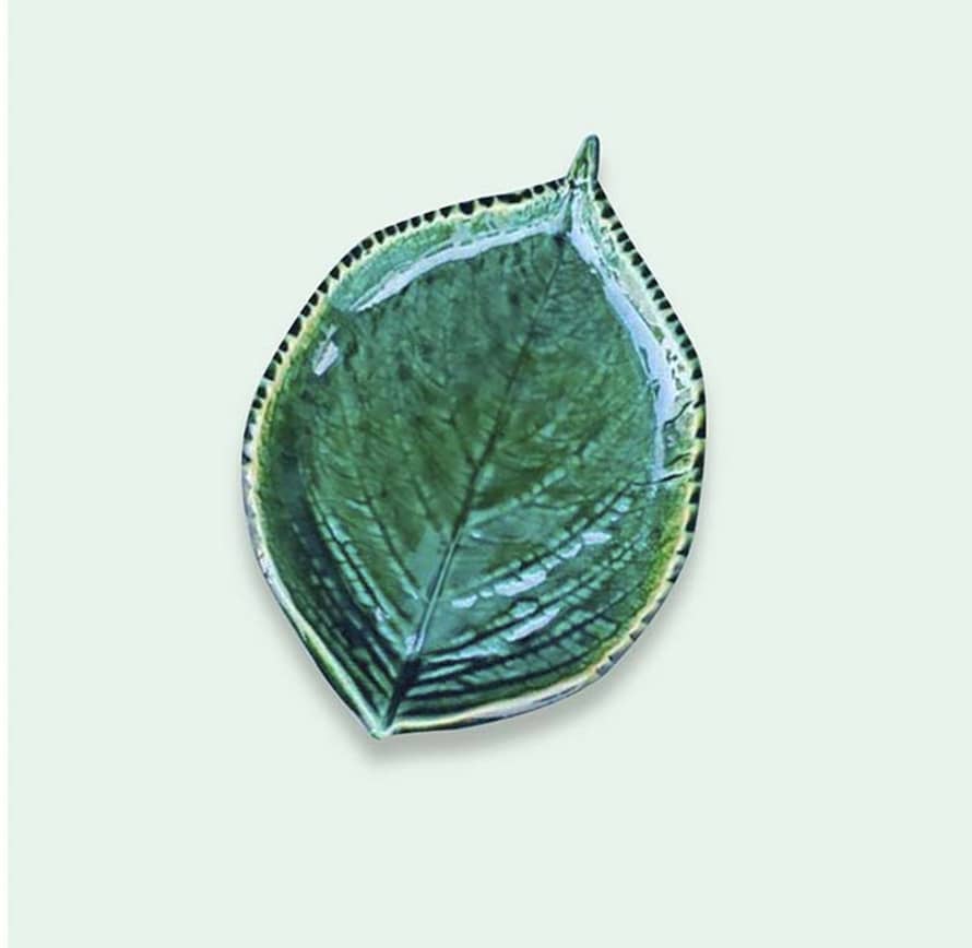Pedro Braz Handmade Small Green Ceramic Leaf Plate